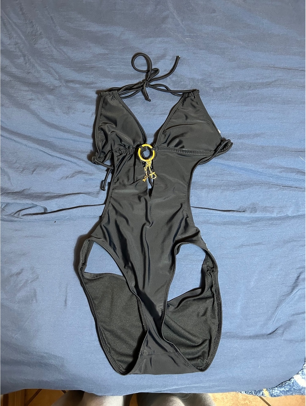 OP Black One-Piece Cutout Swimsuit with Gold Accent size L